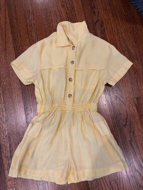 Zara Light Yellow Short-Sleeve Drawstring Romper